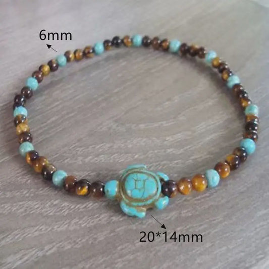 Handgemaakte Schildpad Turquoise & Tijgeroog Anklet voor Dames en Heren - Strand & Bescherming