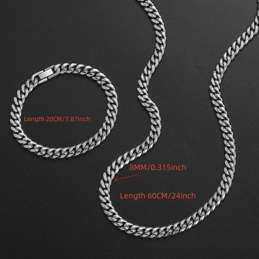 Set: 8MM Roestvrij Staal Vergrendelde Cubaanse Ketting & Armband voor Heren