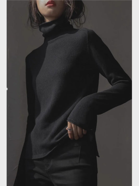 Casual all-fit Pile neck cashmere knitwear Women's Fall/Winter loose-fitting base sweater with turtleneck with cardigan