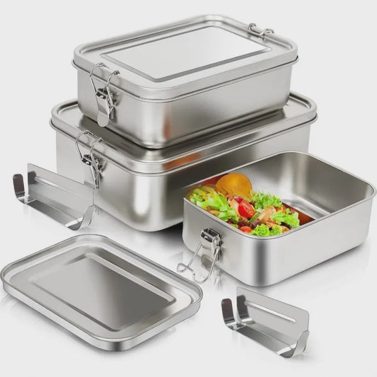 RVS Bento Lunchbox met Afsluitbare Clips - Voedselcontainer voor Werk en School