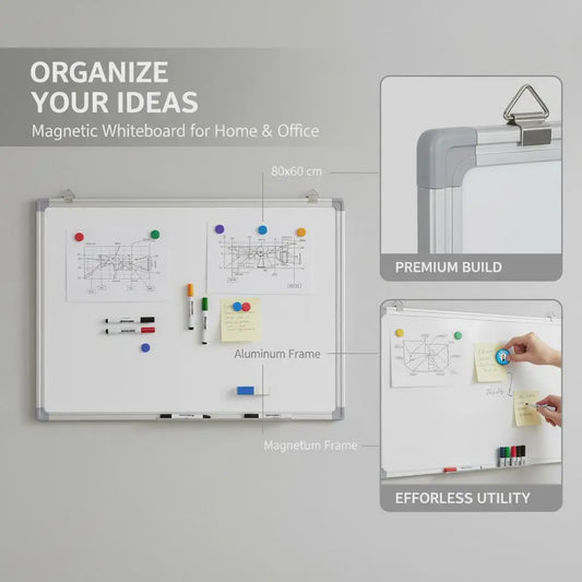 Magnetisch Whiteboard 80x60 cm met Aluminium Frame - Ideaal voor Kantoor en Thuis