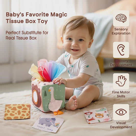 Montessori Stoffen Tissue Box Speelgoed - Educatief Sensorisch Speelgoed voor Baby's met Vinger Oefening