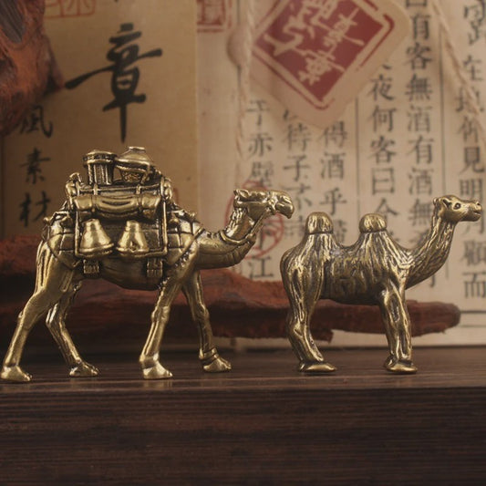 Vintage Messing Kameel Beeldje - Decoratief Miniatuur Dierenbeeld voor Bureau en Huis