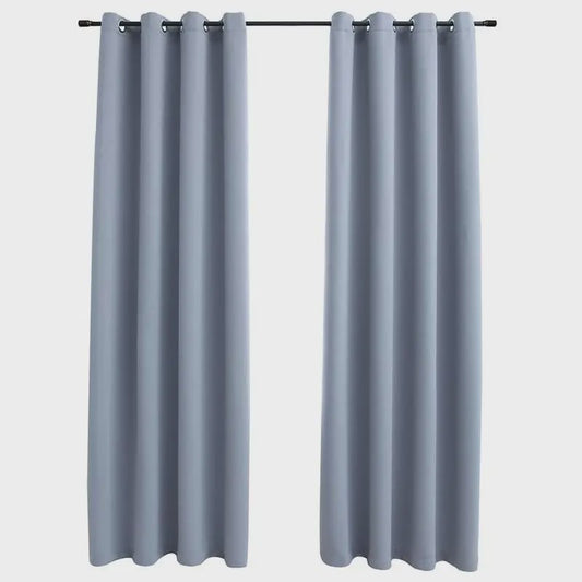 Verduisterende Gordijnen Grijs 140x225cm - Set van 2 met Metalen Ringgordijnen