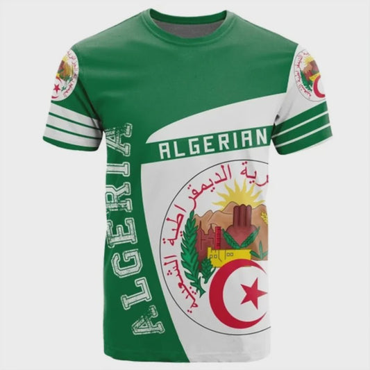 Heren T-shirt met Algerijnse Vlag 3D Graphic - Perfect voor Voetbalfans en Sportieve Gelegenheden