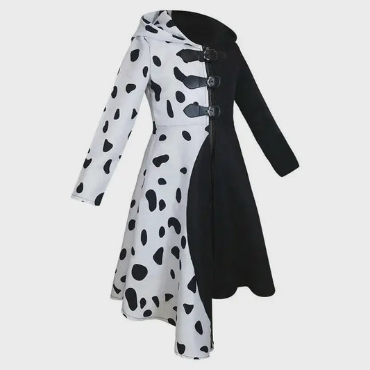 Meisjes Cruella Deville Kostuum - Zwart Dalmatiër Jumpsuit Jurk voor Halloween & Feest