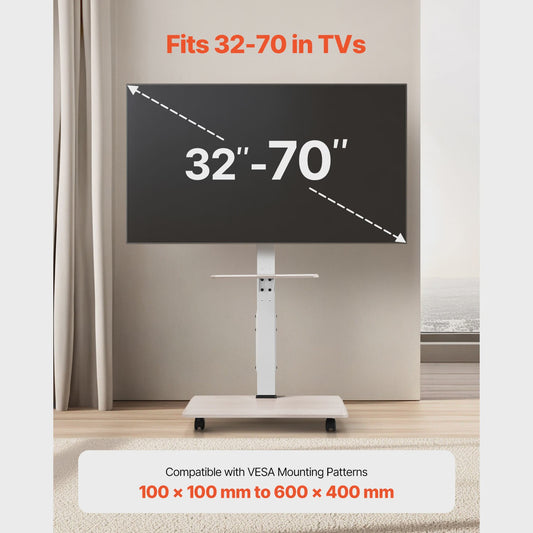Verrijdbare TV Standaard met Plateau - In Hoogte Verstelbaar voor 32-70 Inch