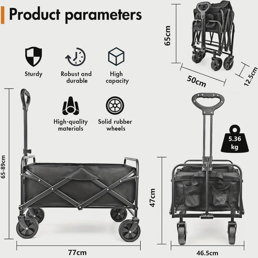 Opvouwbare Bolderkar - Grote Capaciteit, All-Terrain, Camping & Transportkar