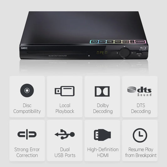 GIEC G2805 Blu-ray Speler - 1080P HD, Dolby/DTS, USB & Hard Drive Playback