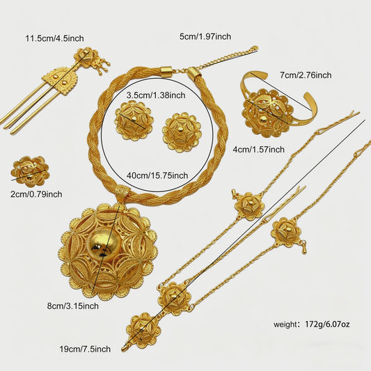 Gouden Sieraden Set Dames 24k Verguld - Afrikaans/Indisch Design met Grote Hanger - Bruiloft & Cadeau