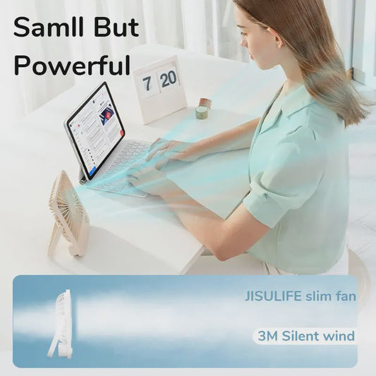 JISULIFE Draagbare Kleine Bureauventilator - Stille USB Tafelventilator met 4 Snelheden en Krachtige Wind