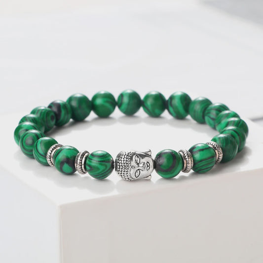 Buddha Hoofd Kralen Armbanden - Natuursteen (Tijgeroog, Vulkanisch, Malachiet, Rozenkwarts)
