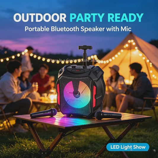 Draagbare Karaoke Bluetooth Speaker met LED, Draadloze Microfoon & Afstandsbediening - Perfect voor Outdoor Feesten