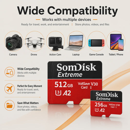 Snelle Micro SD Kaarten (128GB/256GB/512GB) voor Drone, Dash Cam & Tablet - Hoge Capaciteit