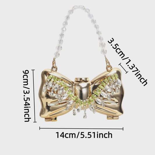 Luxe Strik Handtas van Metaal met Ketting - Speelse Crossbody Tas