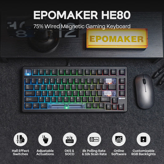 EPOMAKER HE80 75% Mechanisch Toetsenbord - Hall Effect, Hot-Swap, Gasket Mount, US QWERTY