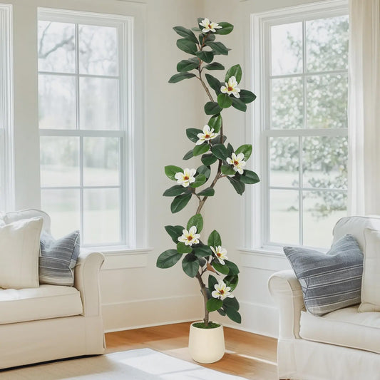 Kunst Magnolia Boom met Witte Pot - 150/180/210cm - Luxe Kunstplant voor Binnen