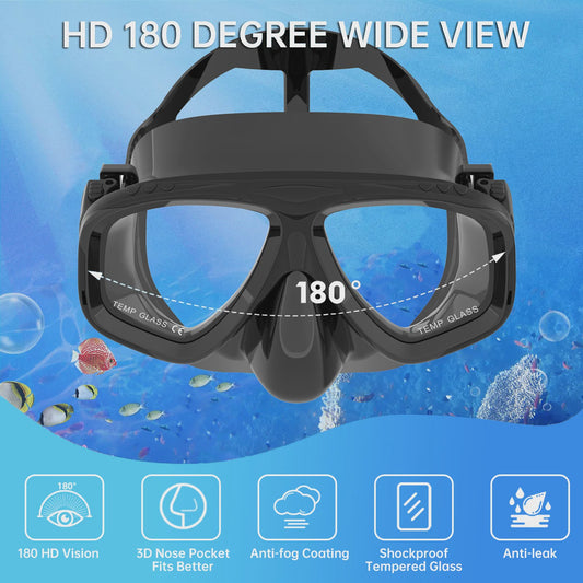 Complete snorkelset voor volwassenen: masker, snorkel, flippers en tas