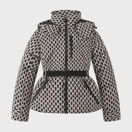 Dames Winter Parka Jas met Capuchon, Hoge Taille en Riem - Warm & Winddicht