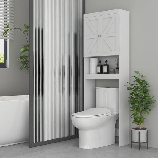 HOMCOM Bovenkast Badkamer Wit - Ruime Opbergkast met 2 Deuren en Plank