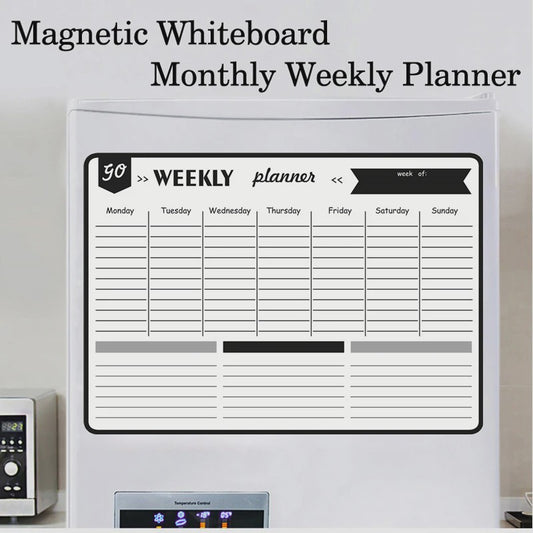 Magnetisch Whiteboard Kalender A3: Maandelijkse & Wekelijkse Planner, Krasvrij & Uitwisbaar voor Koelkast