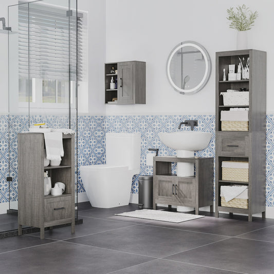 Kleankin Wandkast Badkamer met 3 Open Planken en 1 Deur - 48x20x50 cm
