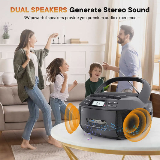 Draagbare Boombox met CD, Cassette, Bluetooth, Radio, USB & Afstandsbediening - Wit