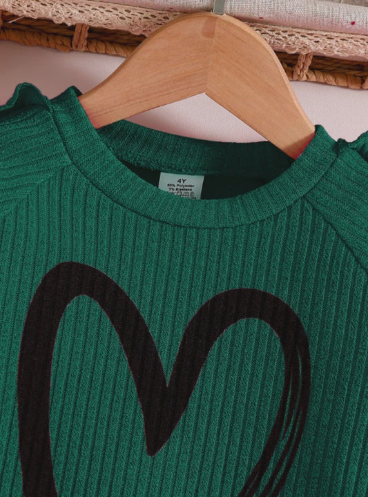 Meisjes Sweater & Broek Set - Lente/Herfst Mode met Hartjes Print en Ruches
