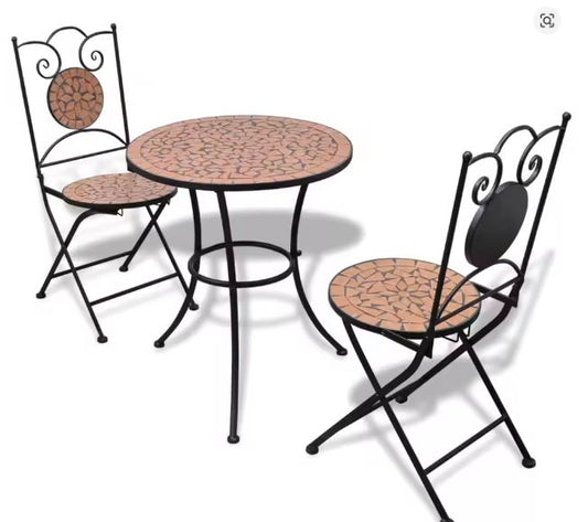 3-delige Keramische Terracotta Bistroset – Ijzeren Frame & Duurzaam voor Tuin en Balkon