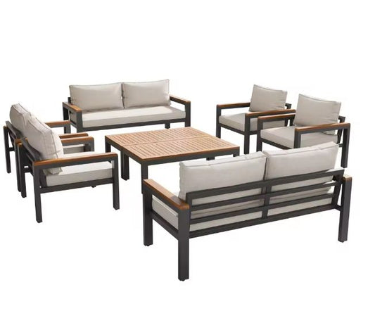 8-delige Tuinmeubelset – Metalen Frame & Acaciahouten Details