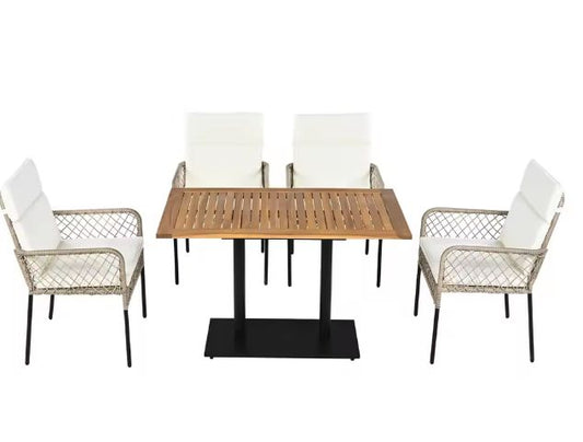 5-delige Eettafelset voor Buiten – Acaciahout & Polyrattan, 4 Personen