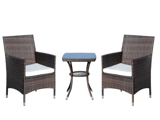 3-delige Balkon Loungeset – 2 Rotan Stoelen & Tafel met Kussens