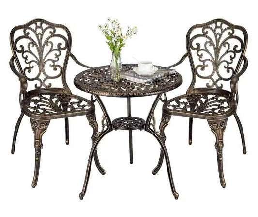 3-delige Vintage Bistroset – Aluminium Tuintafel & 2 Stoelen