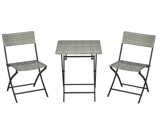 3-delige Polyrattan Balkonset – Klapstoelen & Tafel Donkergrijs