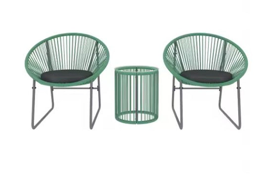 3-delige Lounge Balkonset – 2 Stoelen & Glazen Tafel Groen