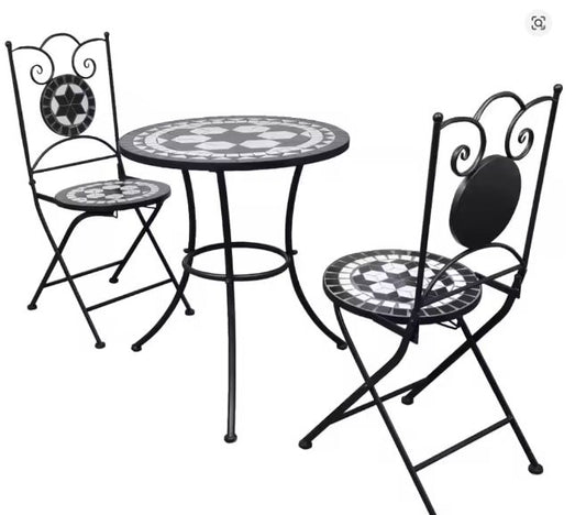 3-delige Bistroset – Tuinset met Zwart/Wit Keramiek Design