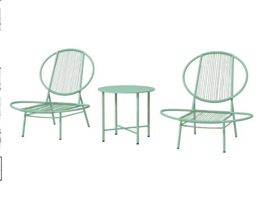 3-delige Stalen Bistro Tuinset – Groene Schelpstoelen & Tafel