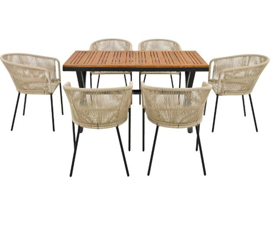 Tuin Eettafelset voor 6 Personen – Acaciahout & Beige Stoelen
