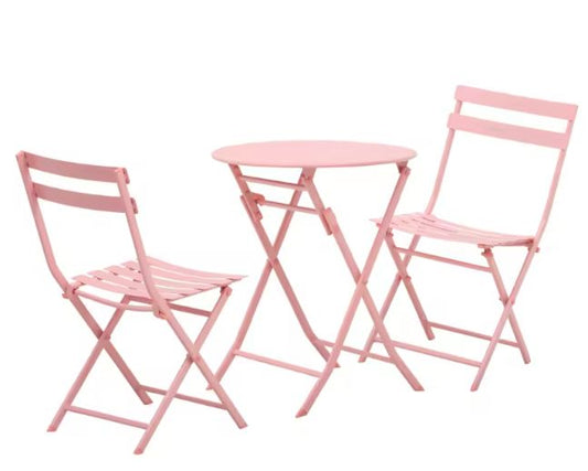 Tuin Bistroset 3-delig – Opvouwbare Roze Tafel & Stoelen