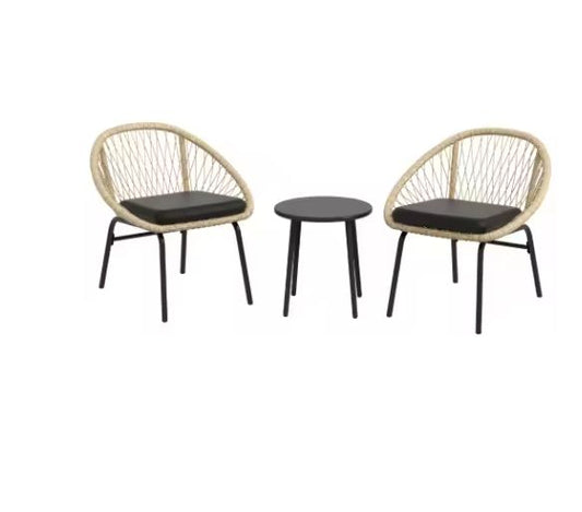 3-Delige Rotan Tuinset – Tafel en 2 Stoelen met Kussens, Weerbestendig & Comfortabel