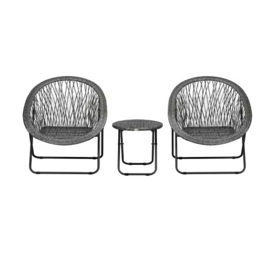 3-delige Opvouwbare Balkonset – Kunstrotan Stoelen & Ronde Tafel, Geschikt voor Buiten