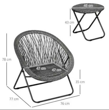 3-delige Opvouwbare Balkonset – Kunstrotan Stoelen & Ronde Tafel, Geschikt voor Buiten