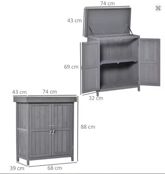 Tuinkast van Dennenhout – Weerbestendige Opbergkast met Dubbele Deur & 2 Vakken, 74x43x88 cm