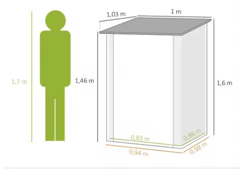 Tuinschuur 100x103x160 cm – Stalen Opbergkast met Kanteldak & Grote Deur, Grijs