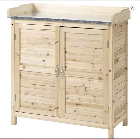 Houten Tuinkast 83x40x92 cm – Opbergkast met Werkblad & 2 Vakken, Naturel