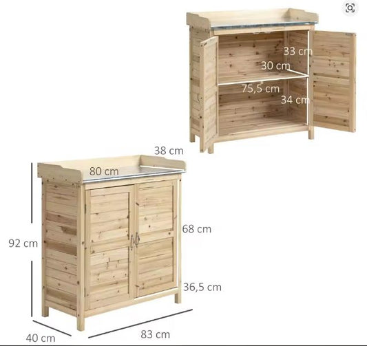 Houten Tuinkast 83x40x92 cm – Opbergkast met Werkblad & 2 Vakken, Naturel