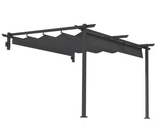 Aluminium Pergola 3x3 m – Wandgemonteerd Terrasdak met Uitschuifbaar Dakzeil en Stalen Frame