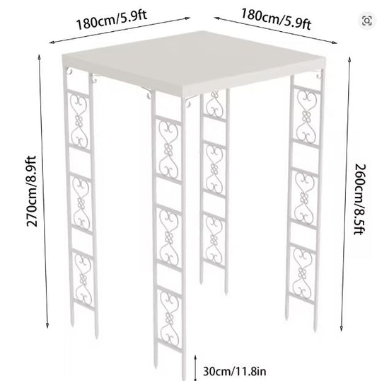 Metalen Pergola 180x180x270 cm – Luxe Bruiloft Luifel met Oxford Doek en Trellis Design, Wit