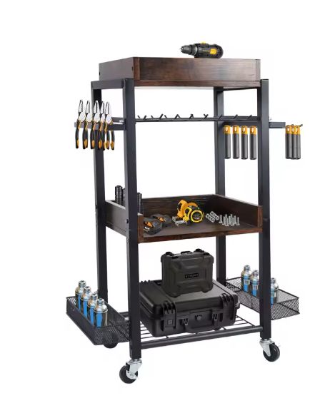 4-Laags Elektrische Gereedschapswagen – Met Wielen, Boorhouder & Opbergrekken