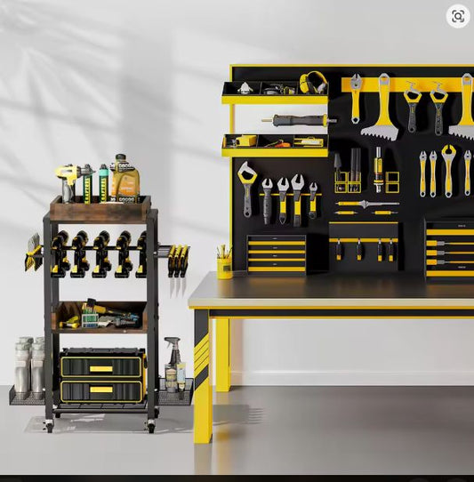 4-Laags Elektrische Gereedschapswagen – Met Wielen, Boorhouder & Opbergrekken